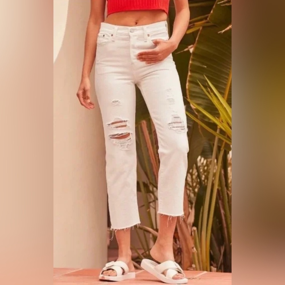 Levi’s Premium Wedgie Straight Jeans – White Distressed Raw Hem - Size 27 - Picture 6 of 11